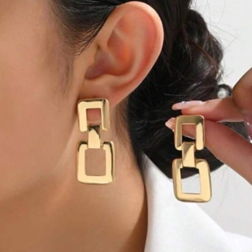 3for$20 1pair Gothic Punk Style Square Charm Gold Earrings For Women